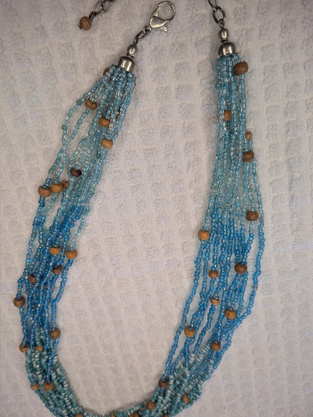 Multi Strand Sea Bead Necklace With Wood Accent Beads - Picture 6 of 9